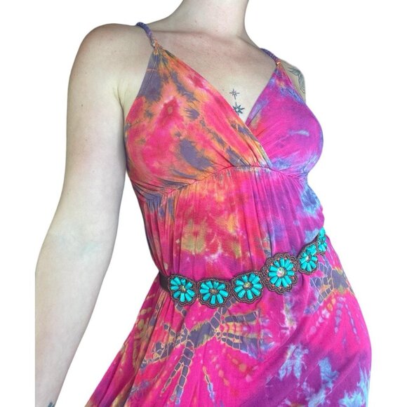 Rainbow Tie Dye Boho Mini Dress - Picture 3 of 5